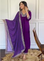 Viscose Purple Traditional Wear Embroidery Work Readymade Straight Suit